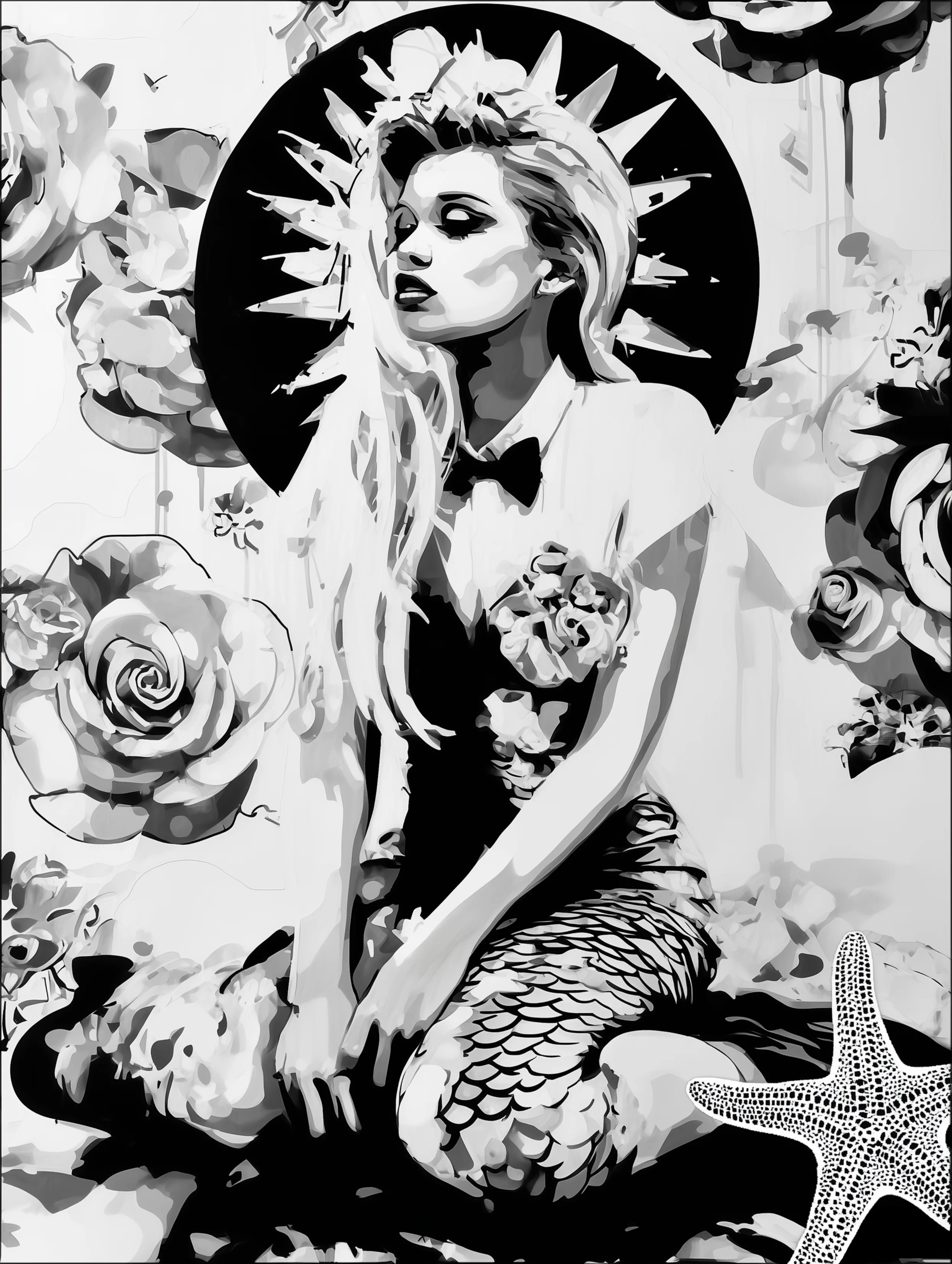 Free printable mermaid coloring page for adults featuring sun hat mermaid